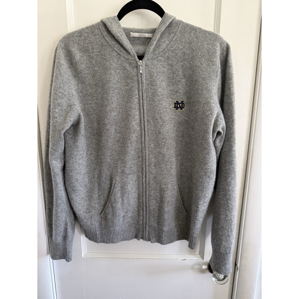 Notre Dame Women's Lady Vesi 100% Cashmere Gray Zip Hooded Sweater XL